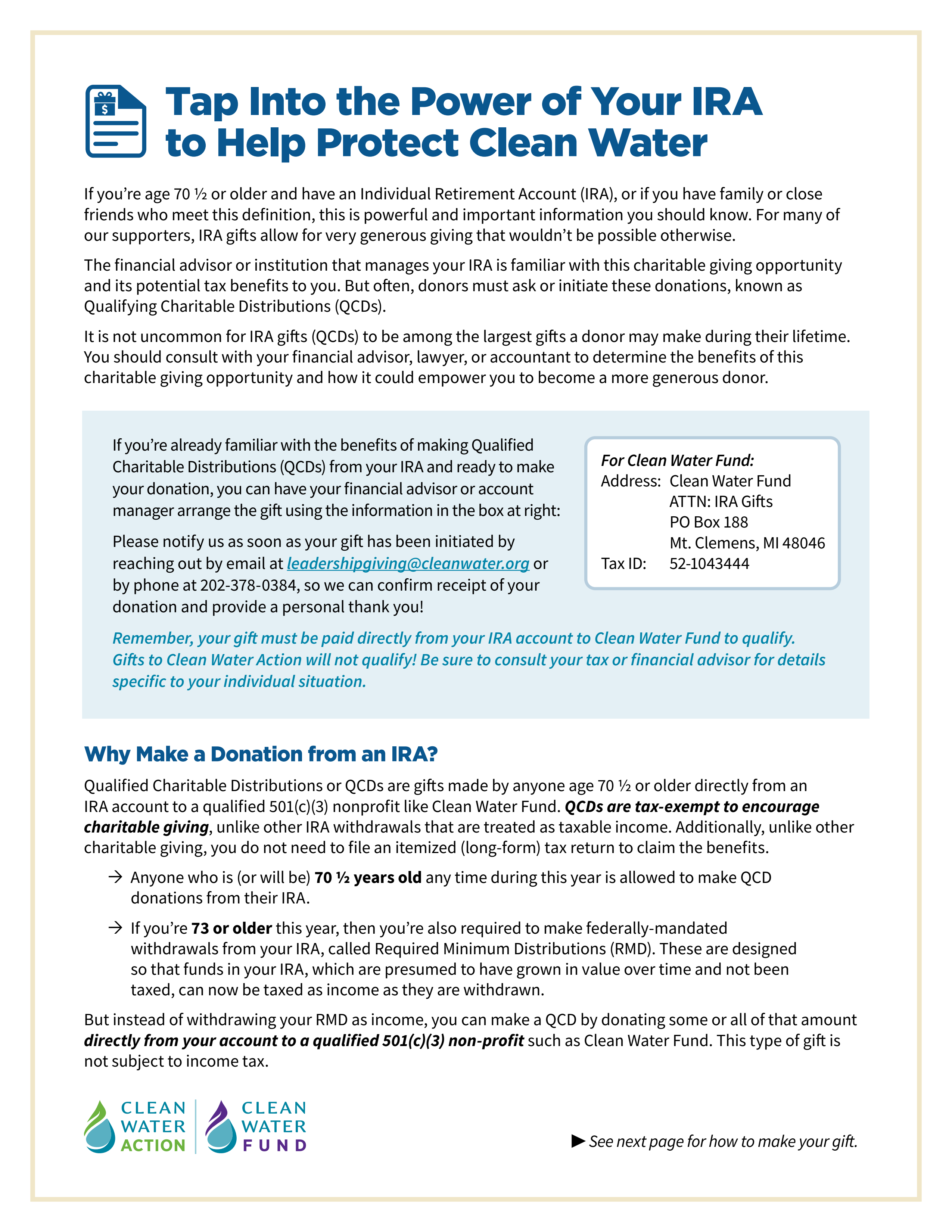 Page 1 of the IRA Donations guide