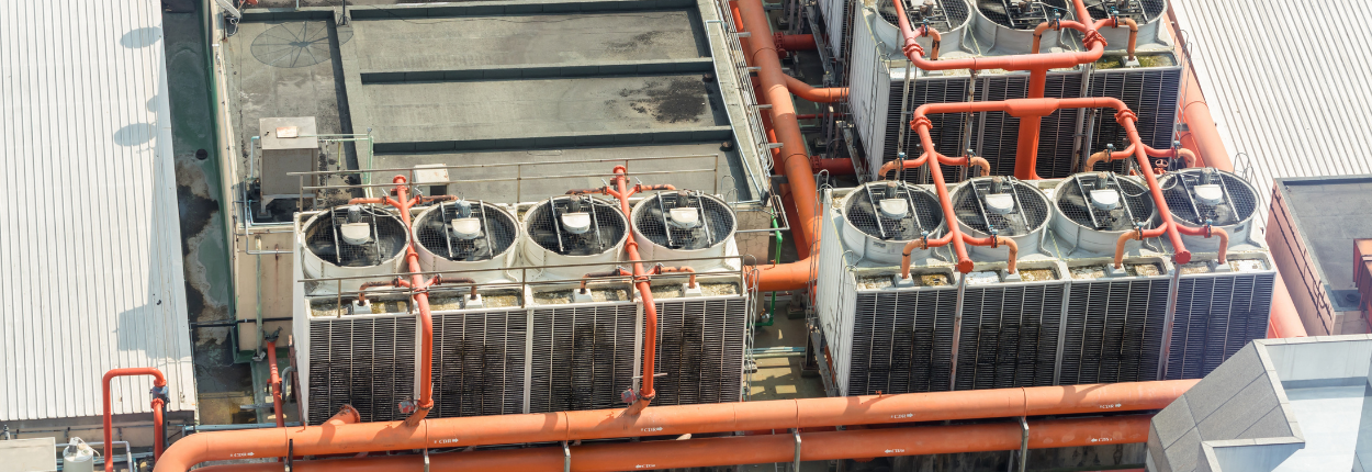 Cooling units on the top of an industrial data center