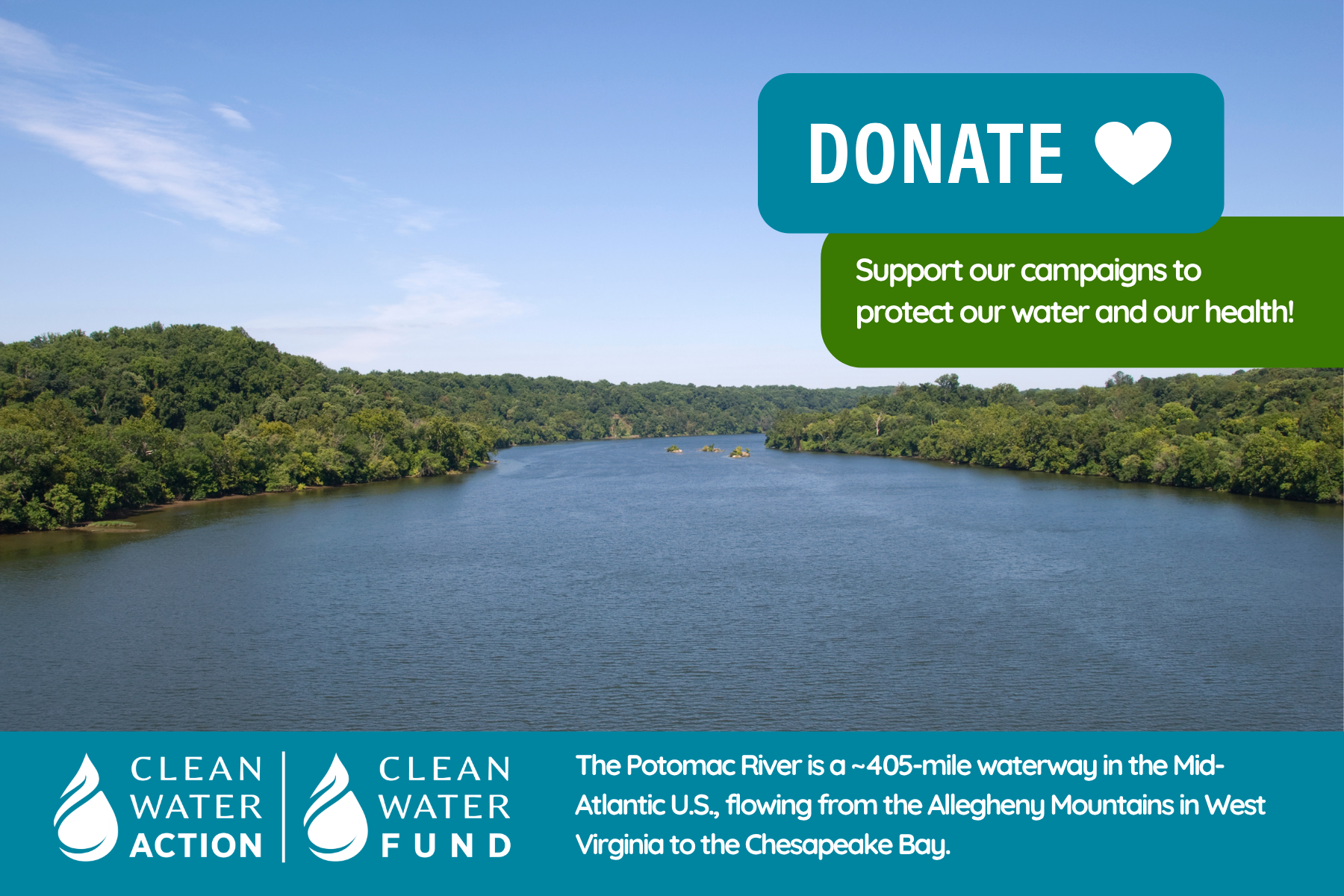 Donate footer graphic with image of potomac river