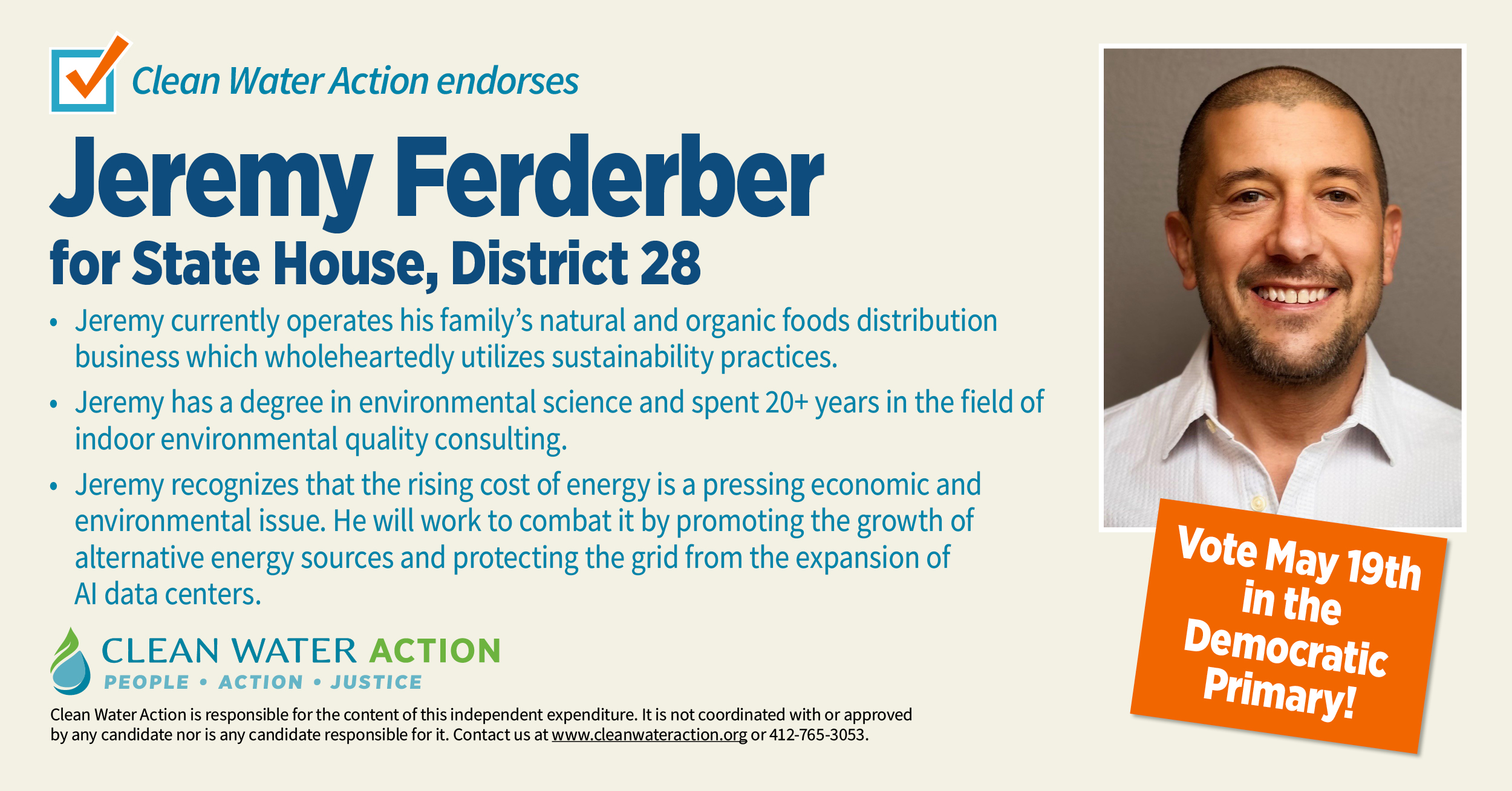 Clean Water Action Endorsment Graphic: Jeremy Ferderber