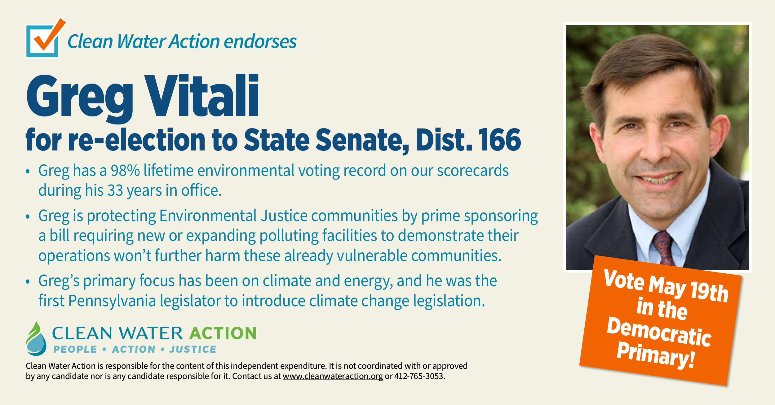 Clean Water Action Endorsement Graphic: Greg Vitali