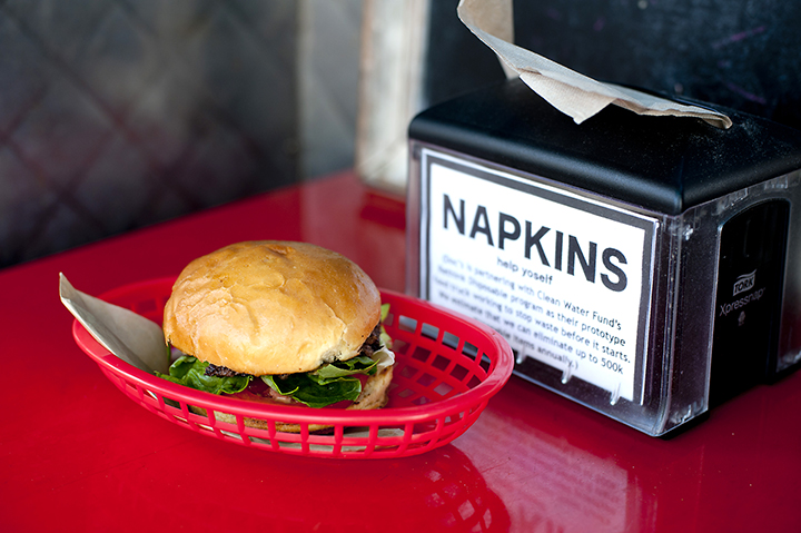 Burger on a reusable tray