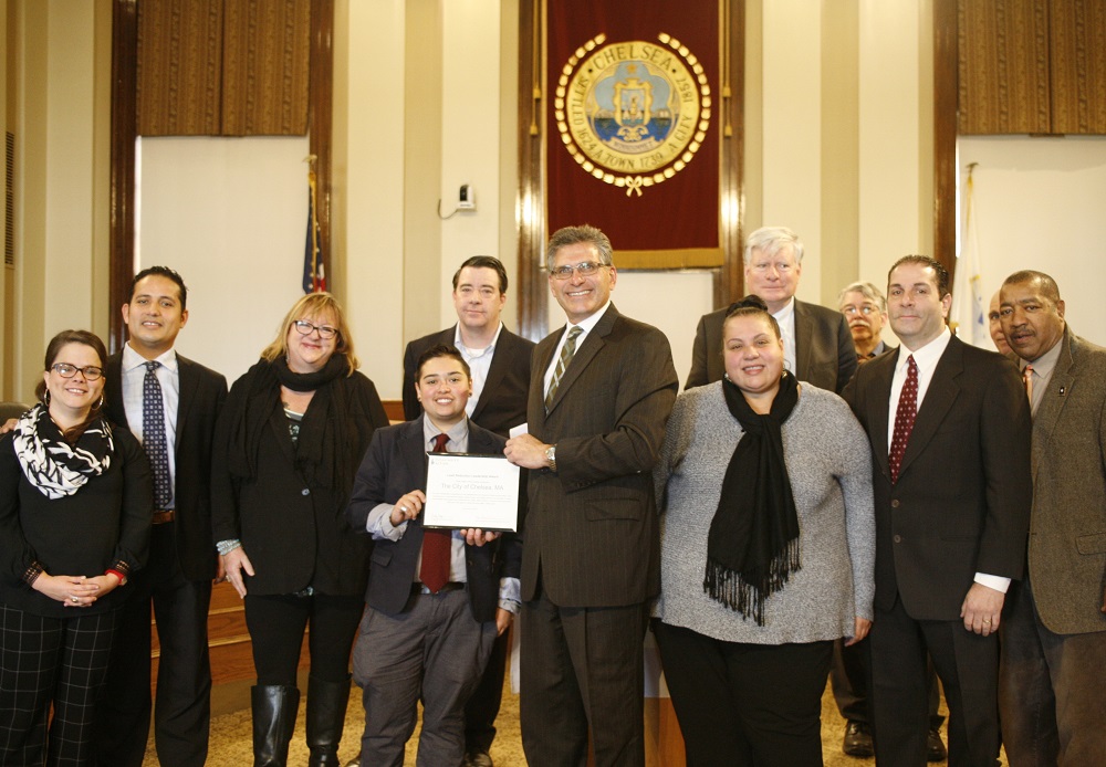 Clean Water Action presents the Lead Reduction Leadership award to the City of Chelsea