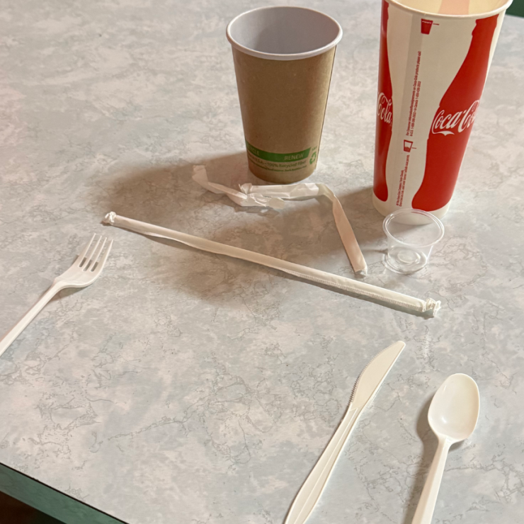 Plastic utensils and paper cups