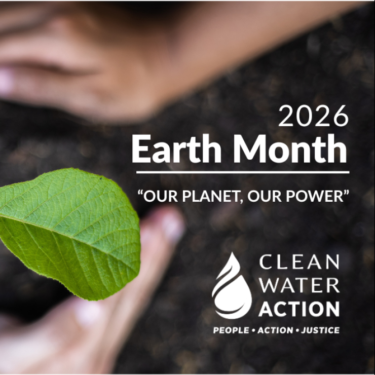 Green plant sprouting out of ground with hands planting for Earth Month