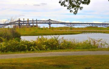 Image is of a view of Kearny NJ from Lincoln Park in Jersey City. 