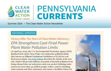 Graphic design of Clean Water Action PA Currents newsletter cover