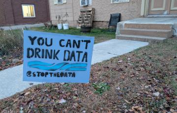 Sign on lawn: You Cant' Drink Data 