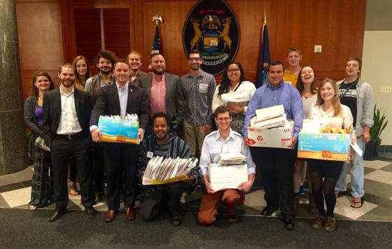 Michigan staff dropping thousands of handwritten letters off at the capitol